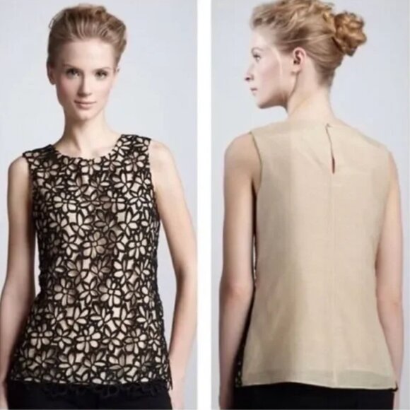 NWT Lela Rose/Target/Neiman Marcus Black Lace silk blend top szL - Picture 1 of 11
